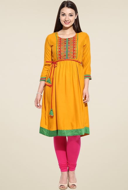 Avaana Yellow A-line Long Kurta Avaana Yellow A-line Long Kurta