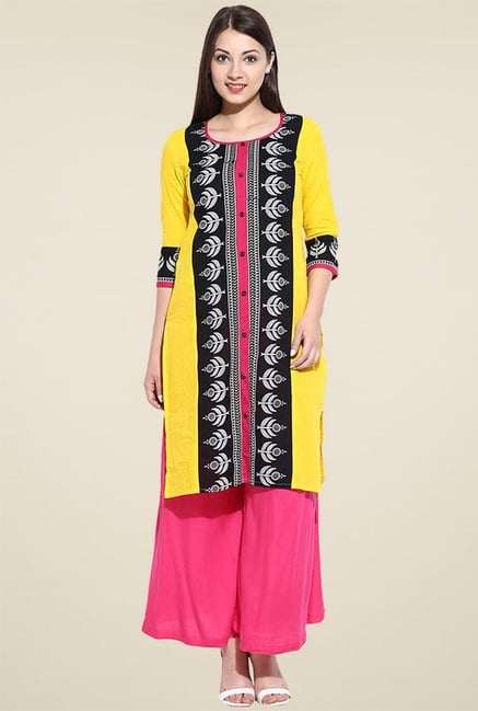 Avaana Yellow Printed Kurta Avaana Yellow Printed Kurta