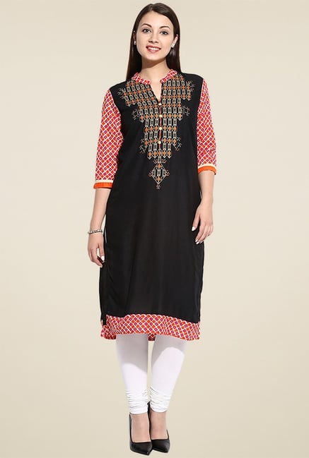 Avaana Black Mandarin Collar Kurta Avaana Black Mandarin Collar Kurta