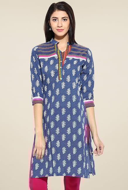 Evam Blue and White Regular Fit Kurta Evam Blue and White Regular Fit Kurta