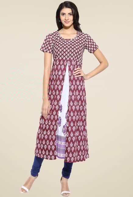 Evam Maroon Flaired Fit Long Kurta Evam Maroon Flaired Fit Long Kurta