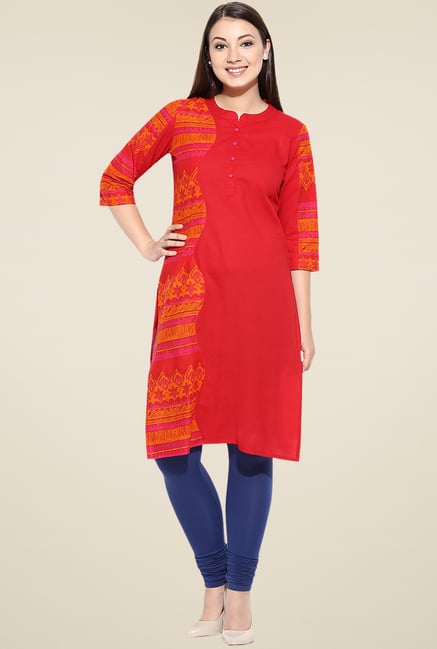 Avaana Red Cotton Long Kurta Avaana Red Cotton Long Kurta