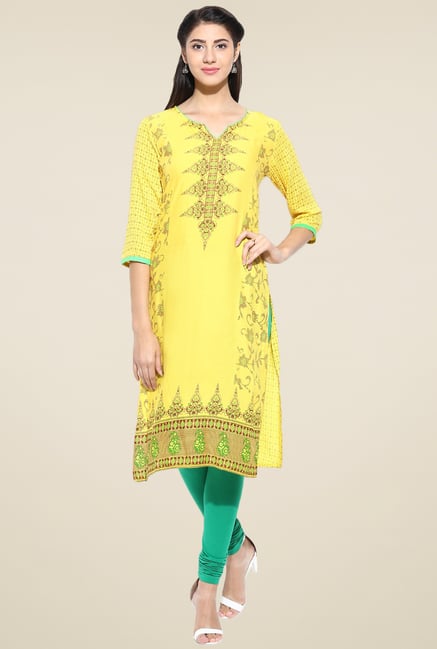 Evam Yellow Cotton Straight Long Kurta Evam Yellow Cotton Straight Long Kurta
