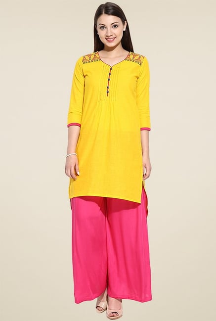 Avaana Yellow Embroidered Kurta Avaana Yellow Embroidered Kurta
