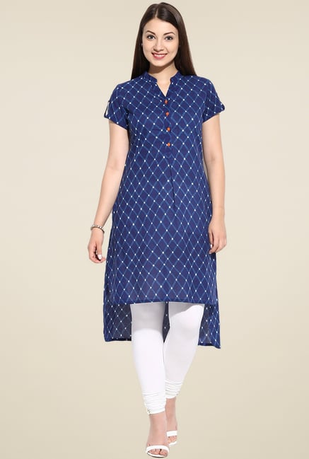 Evam Blue Printed Straight Long Kurta Evam Blue Printed Straight Long Kurta
