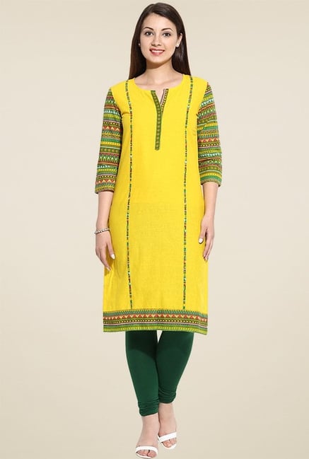 Avaana Yellow 3/4th Sleeves Long Kurta Avaana Yellow 3/4th Sleeves Long Kurta