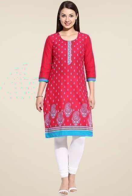 Evam Pink Printed Straight Long Kurta Evam Pink Printed Straight Long Kurta