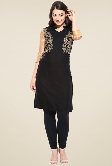Avaana Black Printed Rayon Kurta Avaana Black Printed Rayon Kurta