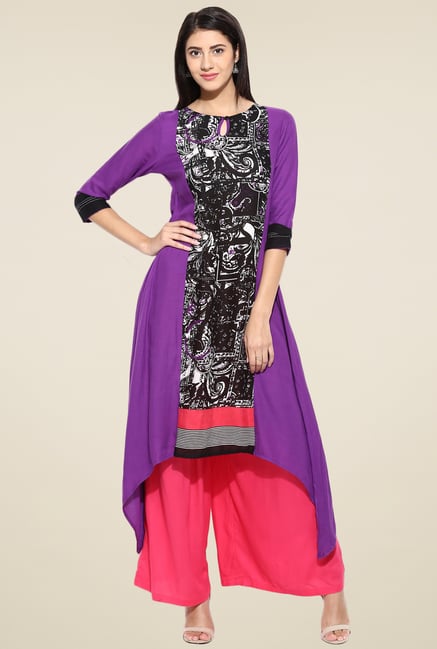 Evam Black Rayon Printed Long Kurta Evam Black Rayon Printed Long Kurta