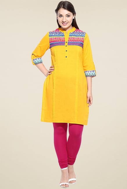 Avaana Yellow Cotton Long Kurta Avaana Yellow Cotton Long Kurta