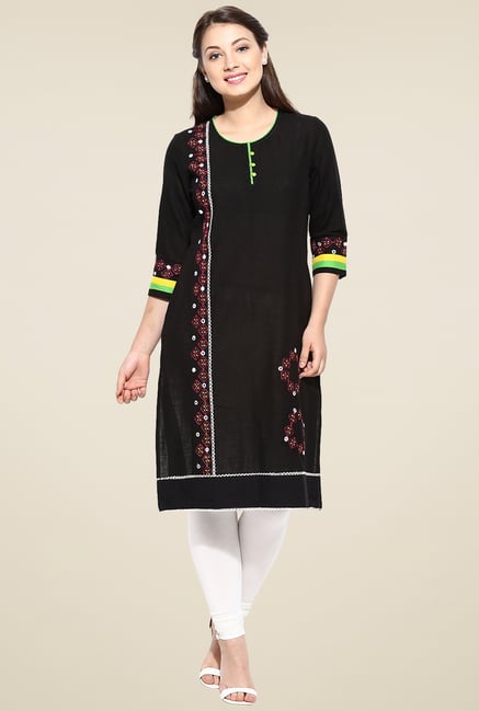 Avaana Black Embroidered Rayon Kurta Avaana Black Embroidered Rayon Kurta