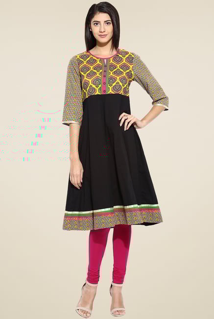 Evam Black Cotton Anarkali Long Kurta Evam Black Cotton Anarkali Long Kurta