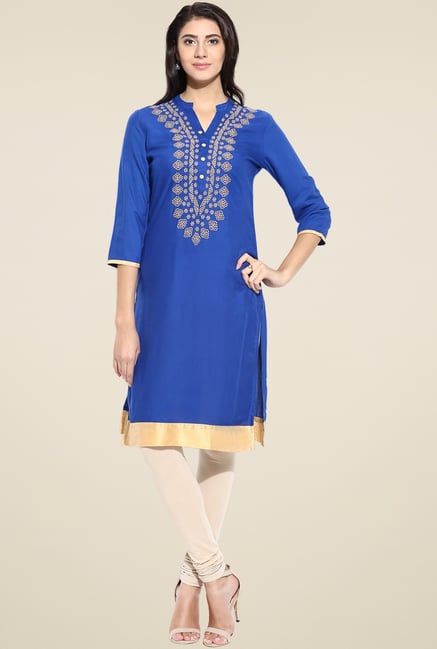 Evam Blue Rayon Regular Fit Kurta Evam Blue Rayon Regular Fit Kurta