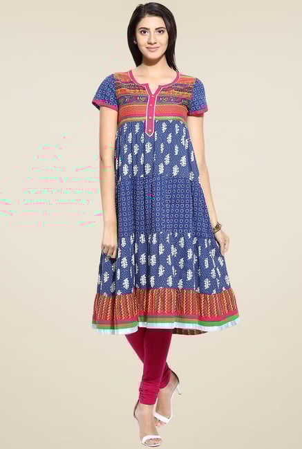 Evam Blue Cotton Anarkali Kurta Evam Blue Cotton Anarkali Kurta