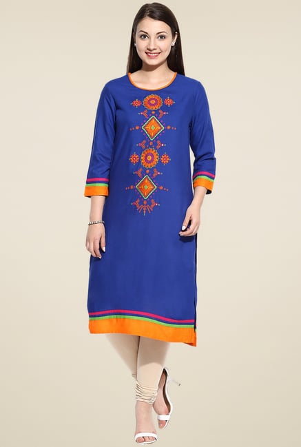 Evam Blue Embroidered Long Kurta Evam Blue Embroidered Long Kurta