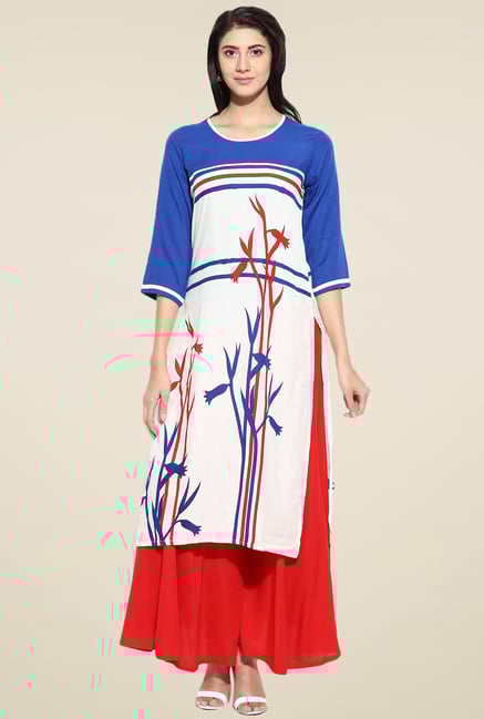 Evam Blue Regular Fit Rayon Kurta Evam Blue Regular Fit Rayon Kurta