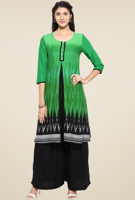 Evam Green Printed Long Kurta Evam Green Printed Long Kurta