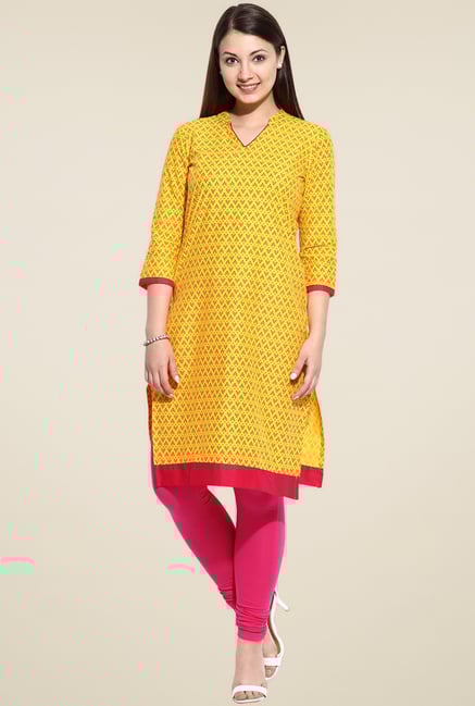 Evam Yellow Mandarin Collar Kurta Evam Yellow Mandarin Collar Kurta
