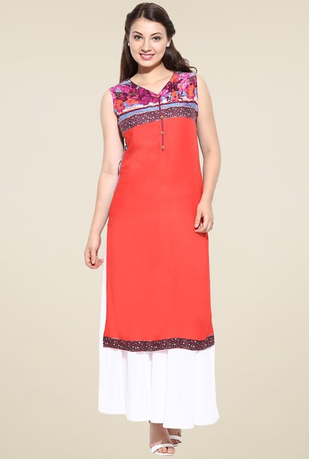 Avaana Orange Straight Long Kurta Avaana Orange Straight Long Kurta