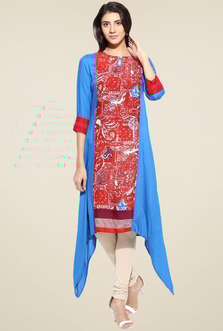 Evam Blue Rayon Printed Long Kurta Evam Blue Rayon Printed Long Kurta