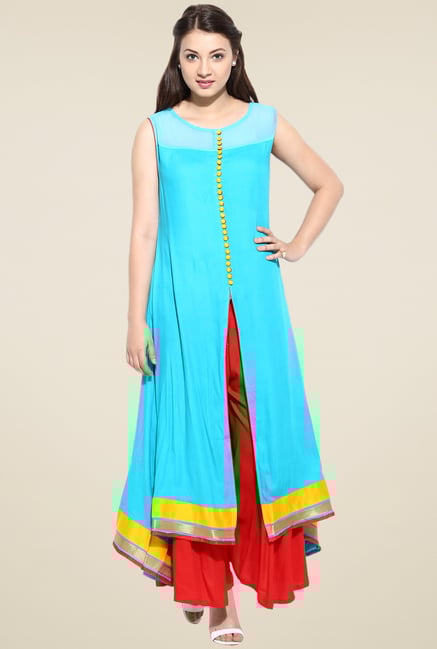 Avaana Teal Rayon Long Kurta Avaana Teal Rayon Long Kurta