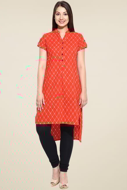Evam Orange Mandarin Collar Kurta Evam Orange Mandarin Collar Kurta