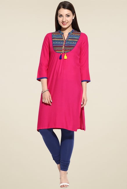 Avaana Pink Mandarin Collar Kurta Avaana Pink Mandarin Collar Kurta