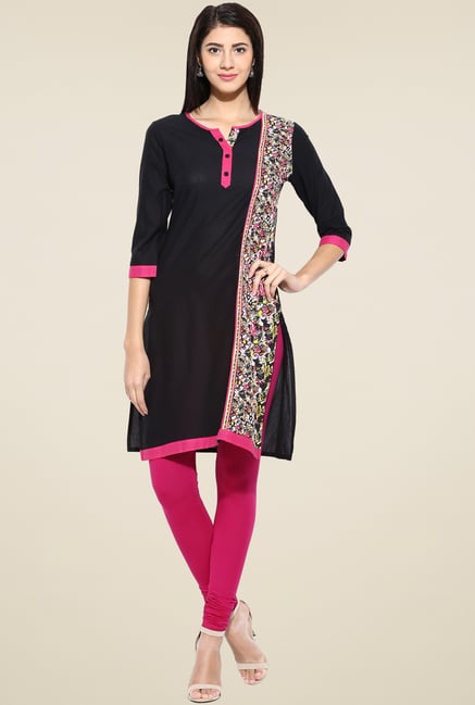 Evam Black Regular Fit Cotton Kurta Evam Black Regular Fit Cotton Kurta