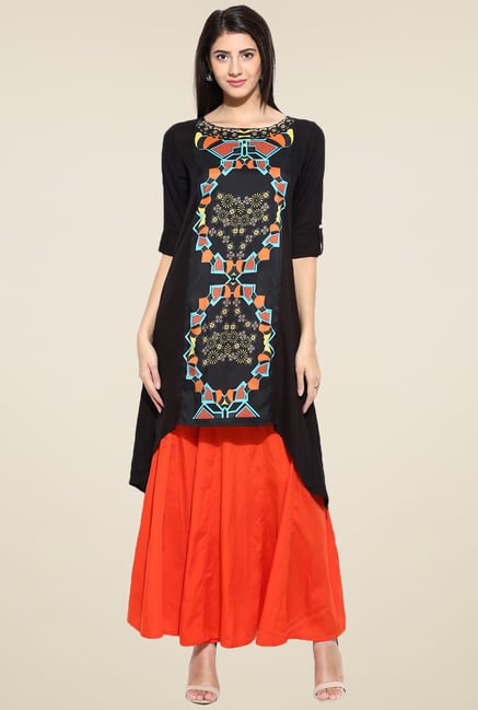 Evam Black 3/4th Sleeves Rayon Kurta Evam Black 3/4th Sleeves Rayon Kurta