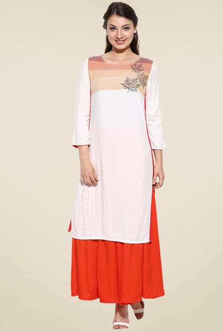 Avaana Off-White Straight Long Kurta Avaana Off-White Straight Long Kurta