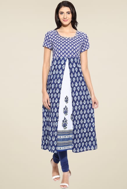 Evam Blue Flaired Fit Long Kurta Evam Blue Flaired Fit Long Kurta