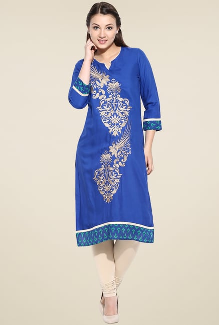 Avaana Royal Blue Straight Long Kurta Avaana Royal Blue Straight Long Kurta