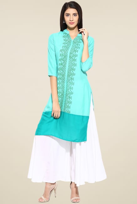Evam Green Rayon Printed Long Kurta Evam Green Rayon Printed Long Kurta