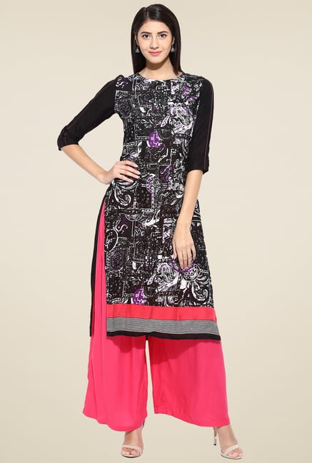 Evam Black Rayon Straight Long Kurta Evam Black Rayon Straight Long Kurta