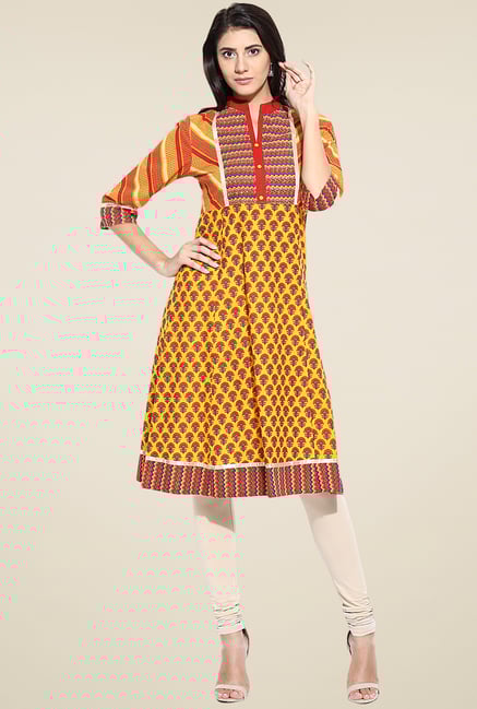 Evam Yellow Cotton Anarkali Kurta Evam Yellow Cotton Anarkali Kurta