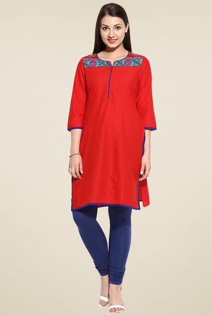 Avaana Red Printed Long Kurta Avaana Red Printed Long Kurta