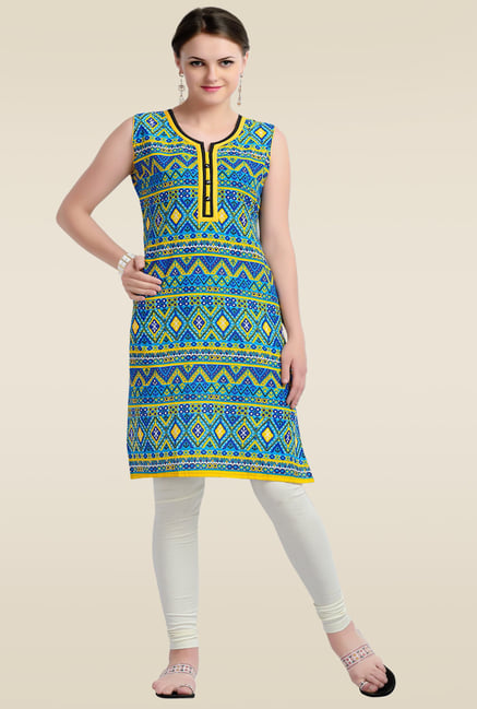 Zola Blue Sleeveless Printed Kurti Zola Blue Sleeveless Printed Kurti