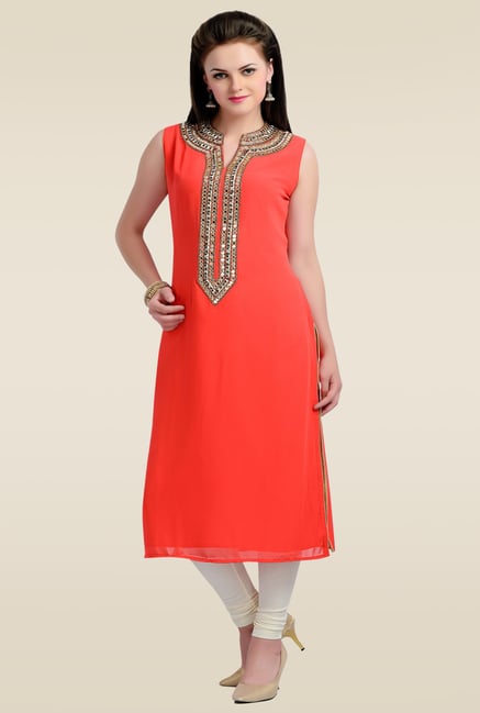 Zola Red Sleeveless Solid Kurti Zola Red Sleeveless Solid Kurti