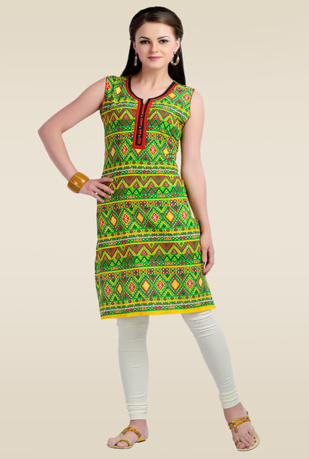 Zola Green Sleeveless Cotton Kurti Zola Green Sleeveless Cotton Kurti