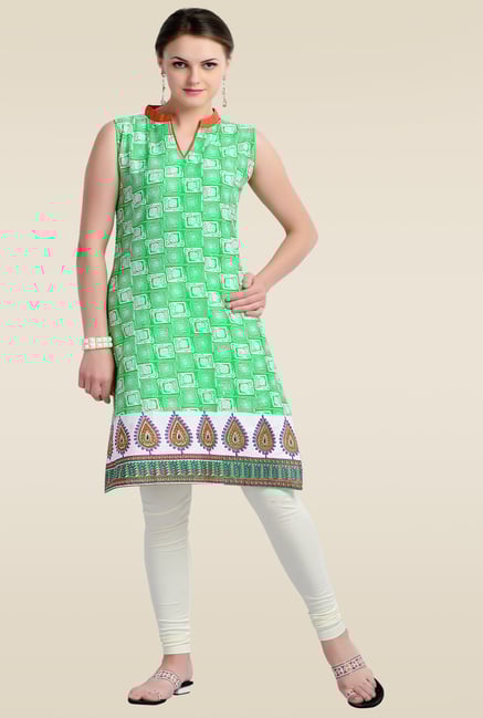 Zola Green Printed Sleeveless Kurti Zola Green Printed Sleeveless Kurti