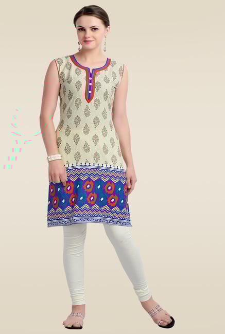 Zola Blue Sleeveless Printed Cotton Kurti Zola Blue Sleeveless Printed Cotton Kurti