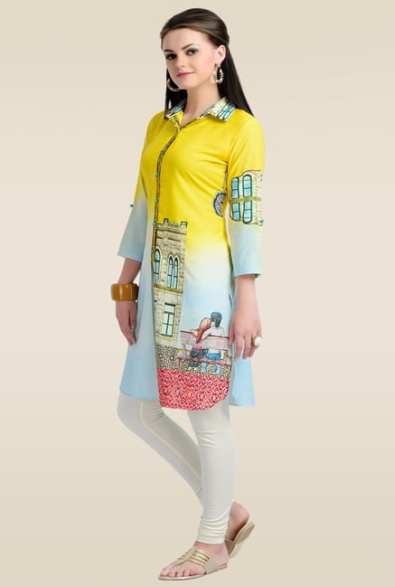 Zola Yellow 3/4th Sleeves Kurti Zola Yellow 3/4th Sleeves Kurti