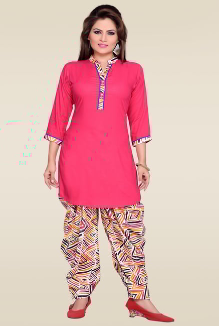 Zola Pink Mandarin Collar Kurta with Patiyala Zola Pink Mandarin Collar Kurta with Patiyala