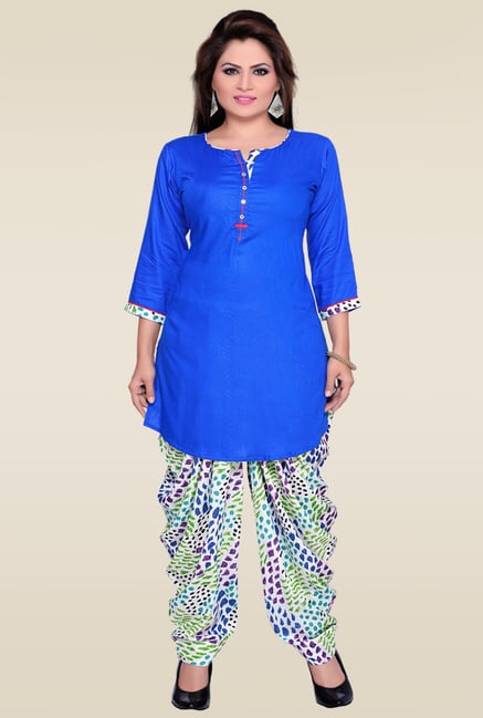 Zola Blue Round Neck Kurta with Multicolor Patiyala Zola Blue Round Neck Kurta with Multicolor Patiyala