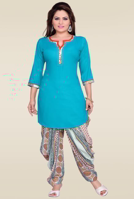 Zola Aqua Blue Kurta with Multicolor Printed Patiyala Zola Aqua Blue Kurta with Multicolor Printed Patiyala