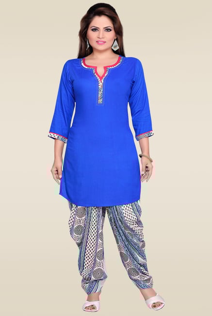 Zola Blue Rayon Kurta with Patiyala Zola Blue Rayon Kurta with Patiyala