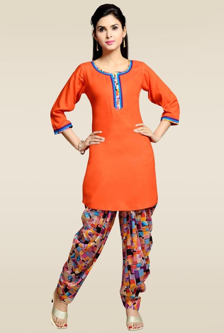 Zola Orange Kurta with Printed Patiyala Zola Orange Kurta with Printed Patiyala