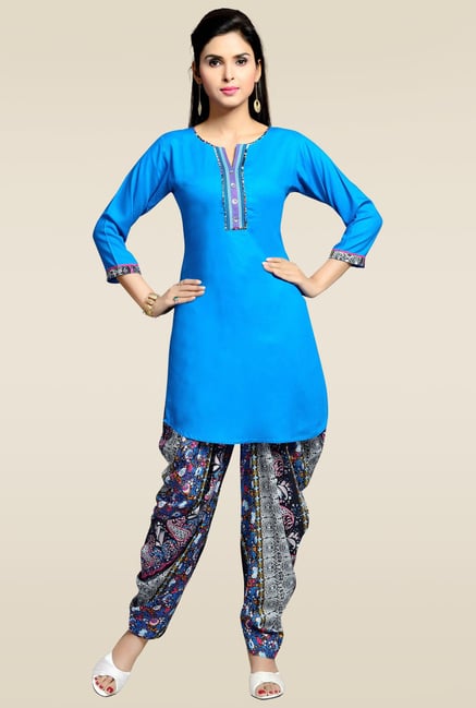 Zola Blue 3/4th Sleeves Kurta with Printed Patiyala Zola Blue 3/4th Sleeves Kurta with Printed Patiyala