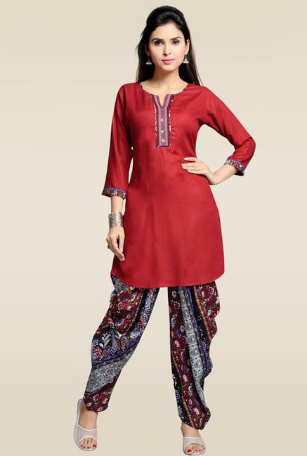 Zola Maroon Kurta with Printed Patiyala Zola Maroon Kurta with Printed Patiyala