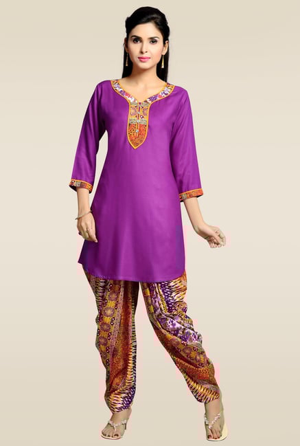 Zola Purple 3/4th Sleeves Kurta with Patiyala Zola Purple 3/4th Sleeves Kurta with Patiyala
